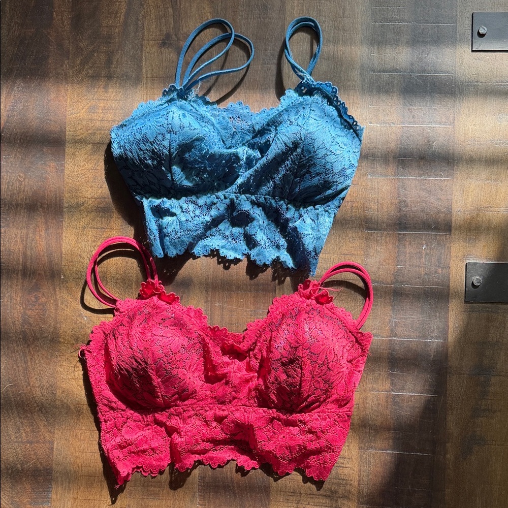 Lace Bralette Crop Top - Blue and Pink